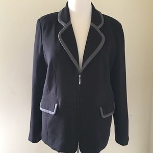 ✂️Dialogue Midi Black Zip Coat with Grey Trim